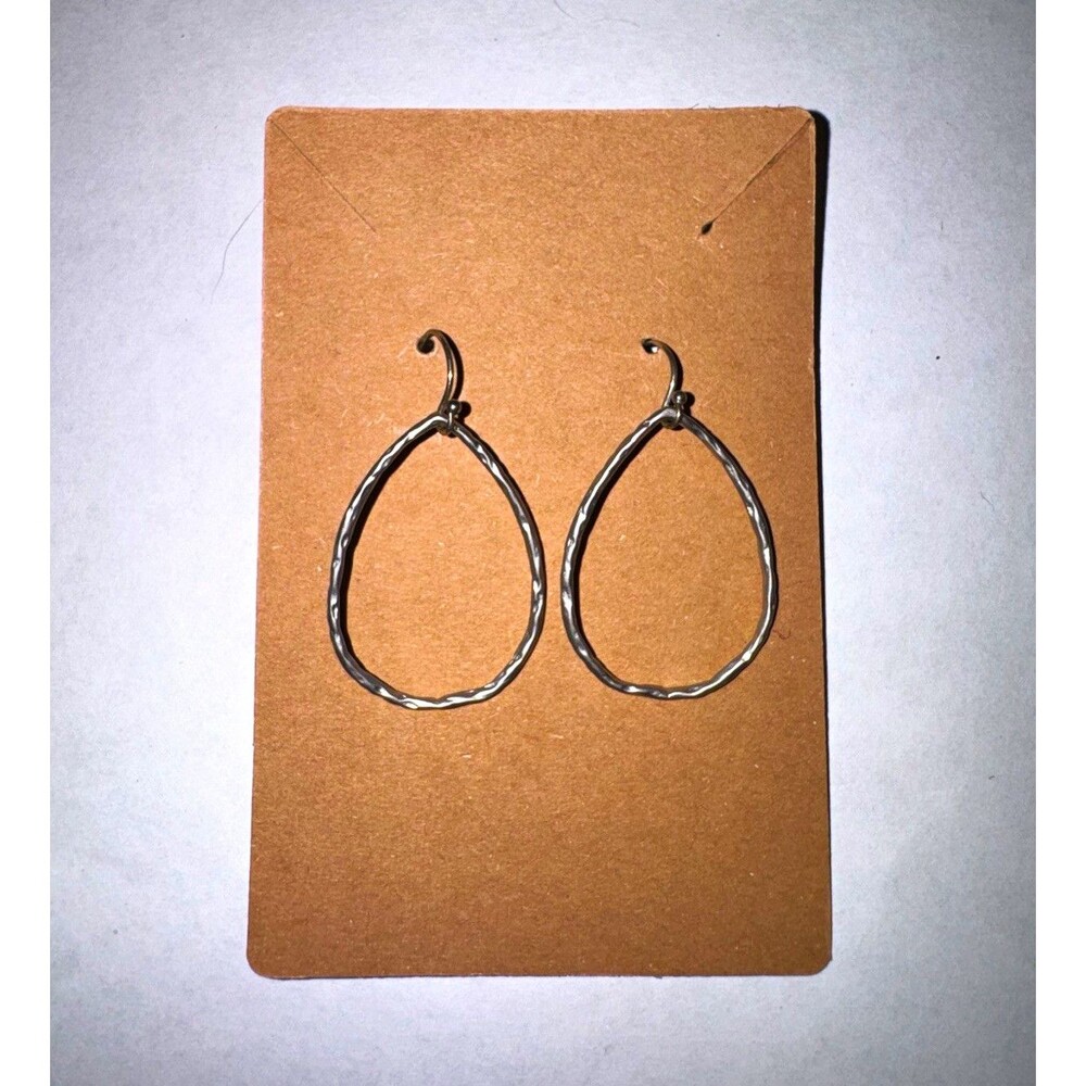 Silver Tone Metal Teardrop Hoop Dangle/Drop Earrings Hook Closure No Stone